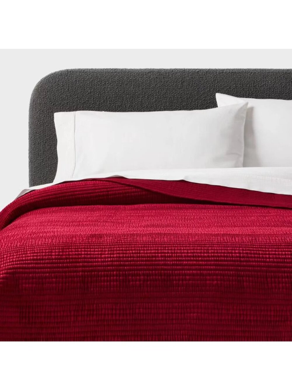 Queen Size Ruched Velvet Quilt Threshold Deep Red Color 88" x 92" 100% Poly Knit